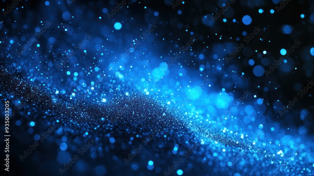 Fototapeta premium Abstract Blue Glitter Background with Bokeh Lights