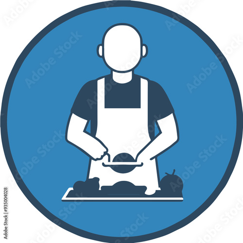 Chef Preparing Food Icon with Blue Background