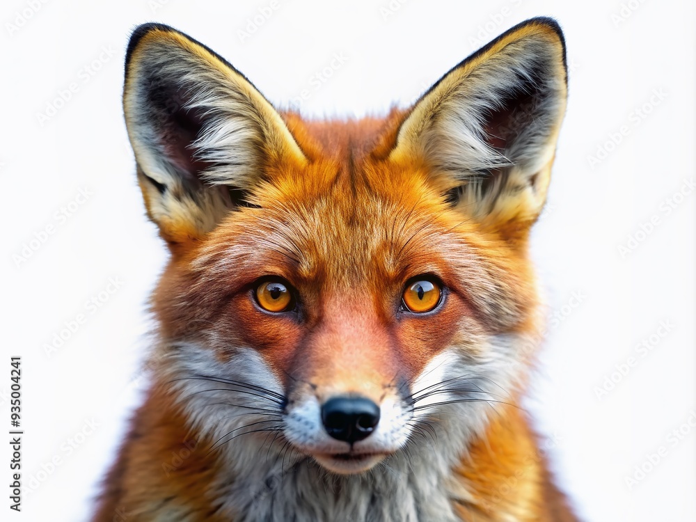 Fototapeta premium Vibrant red fox with sharp ears and piercing eyes, isolated on a transparent background, perfect for graphic design, advertising, and wildlife-themed projects.