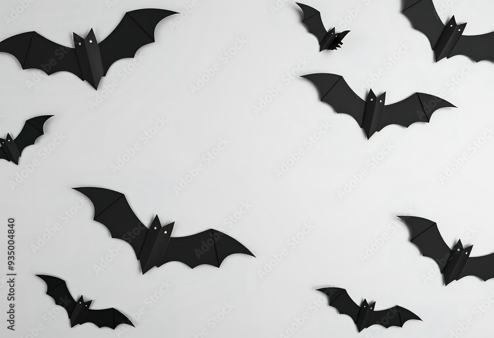 Fototapeta premium Halloween concept. black paper bats on grey background
