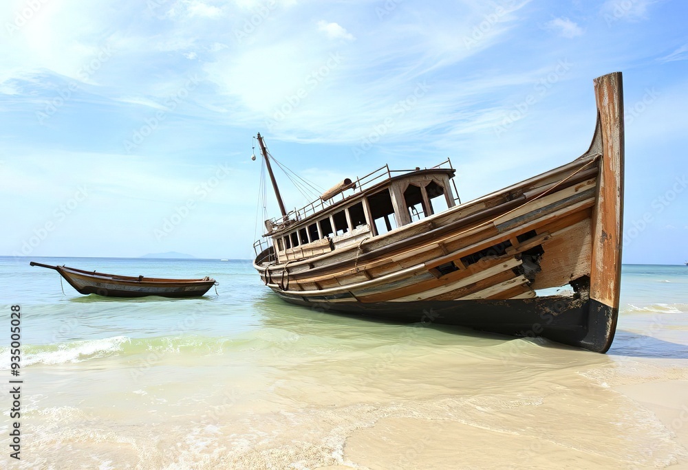 Old abandoned ship on the ocean shore Old abandoned ship on the ocean shore