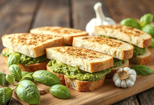Wallpaper Mural Sandwiches with pesto sauce, fresh basil leaves and garlic Torontodigital.ca