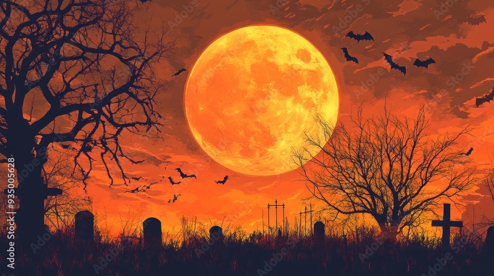 A Spooky Halloween Scary Graveyard Scene Bats Flying Tombstones Pumpkins Halloween Night Glowing Moon Scary Haunted Sky Background Illustration A Spooky Halloween Scary Graveyard Scene Bats Flying Tombstones Pumpkins Halloween Night Glowing Moon Scary Haunted Sky Background Illustration