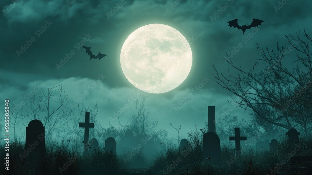A Spooky Halloween Scary Graveyard Scene Bats Flying Tombstones Pumpkins Halloween Night Glowing Moon Scary Haunted Sky Background Illustration A Spooky Halloween Scary Graveyard Scene Bats Flying Tombstones Pumpkins Halloween Night Glowing Moon Scary Haunted Sky Background Illustration