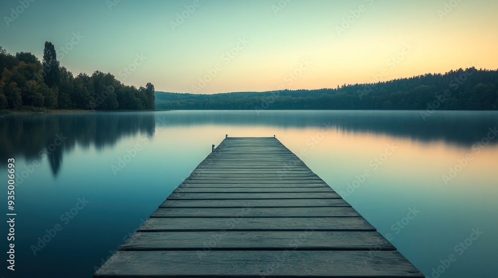 Serene Lake with a Wooden Pier Serene Lake with a Wooden Pier
