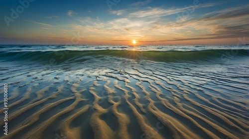 Underwater Sand Dunes. Rolling waves of sand shaped by currents with marine life moving gracefully. Realistic ocean floor photography. photo