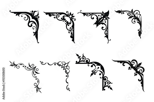 Elegant decorative corner silhouette vector.