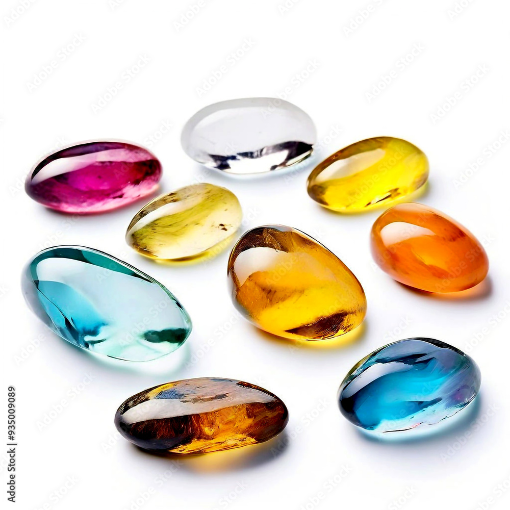 Clear colorful stones isolated on white background Clear colorful stones isolated on white background