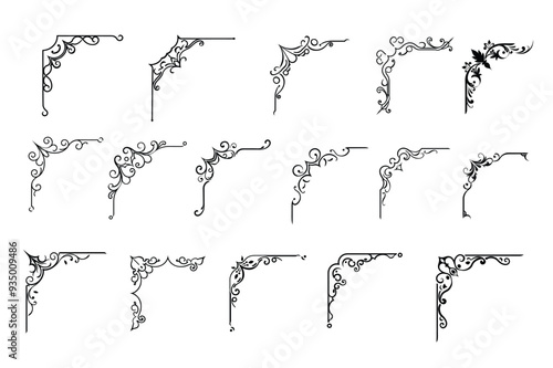 Elegant decorative corner silhouette vector.
