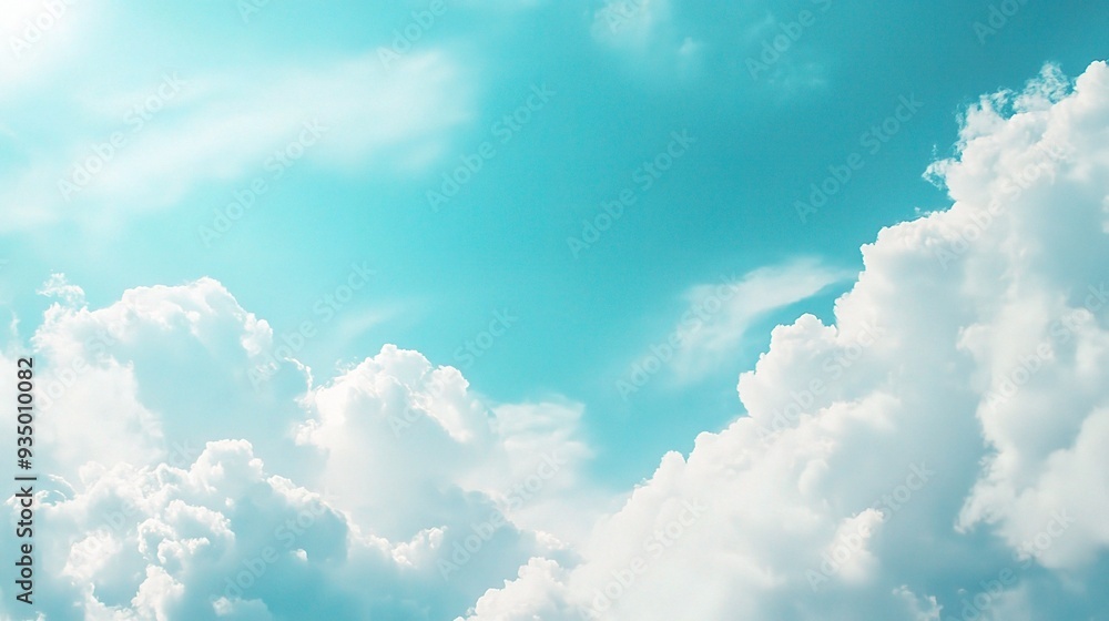 Azure Dreamscape: A serene canvas of fluffy white clouds drifting across a vibrant azure sky, bathed in the warm glow of the sun. Azure Dreamscape: A serene canvas of fluffy white clouds drifting across a vibrant azure sky, bathed in the warm glow of the sun.