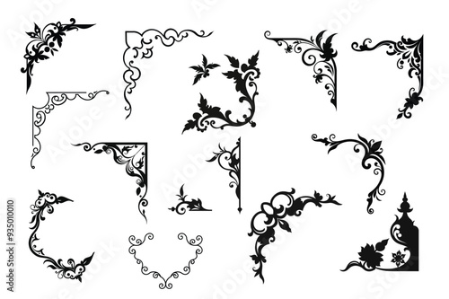 Elegant decorative corner silhouette vector.