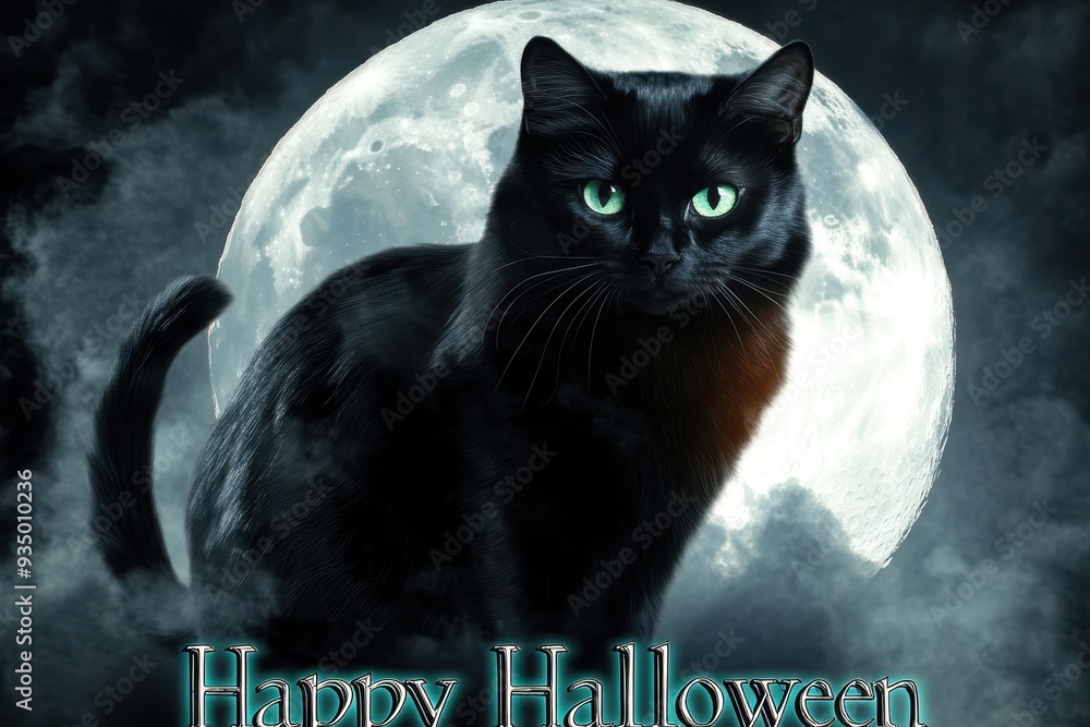 Black Cat and Full Moon Collage: Pictures of a black cat with glowing ...
