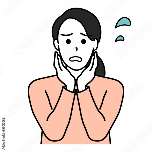 顔に手を当てて焦る若い女性のイラスト