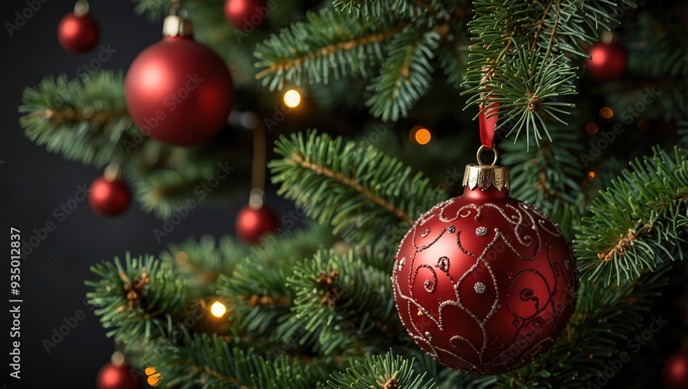 a christmas tree with red ornaments a christmas tree with red ornaments
