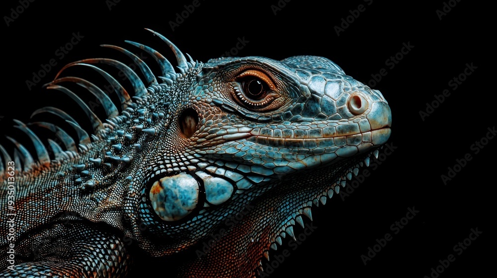 Fototapeta premium Iguana Portrait in Blue Hues