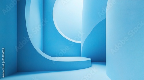 Fototapeta Naklejka Na Ścianę i Meble -  Azure Serenity: A minimalist 3D rendering showcasing a serene blue space with smooth, abstract curves, ideal for product displays and ethereal concepts. 