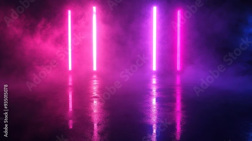 Wallpaper Mural Neon Lights Reflecting on a Wet Surface in a Dark and Smoky Environment Torontodigital.ca