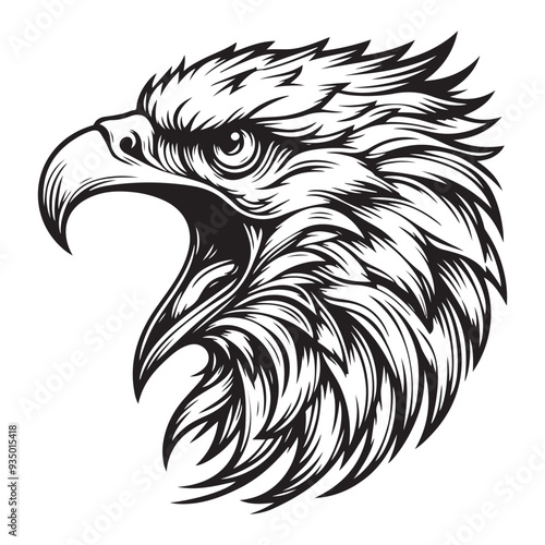 Line art of eagle roaring cartoon vector