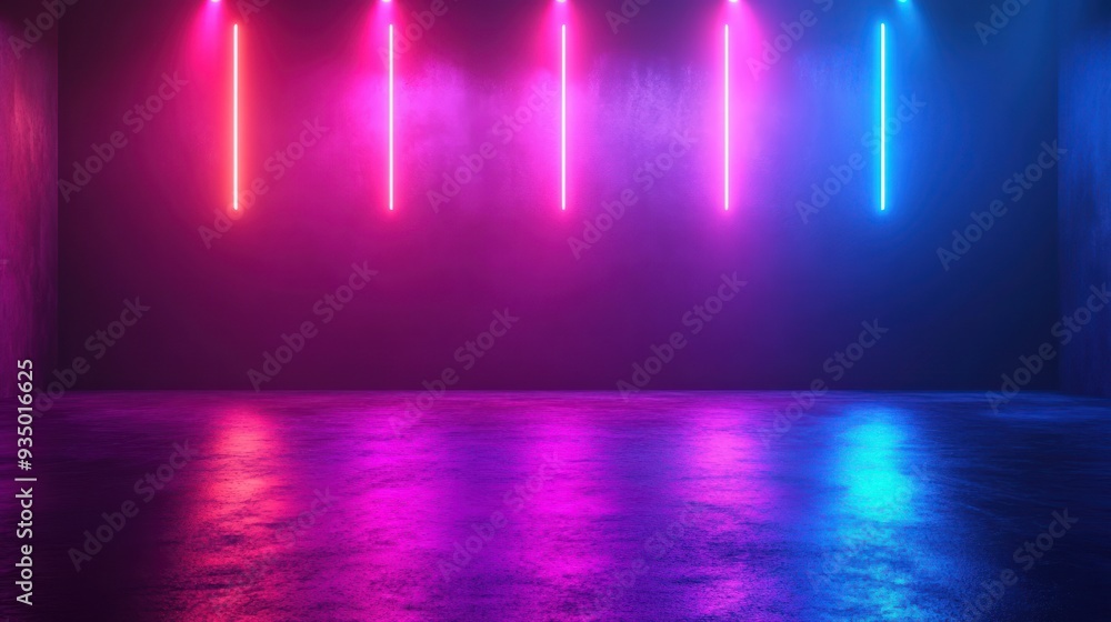 Neon Lights Reflecting on a Wet Concrete Floor Neon Lights Reflecting on a Wet Concrete Floor