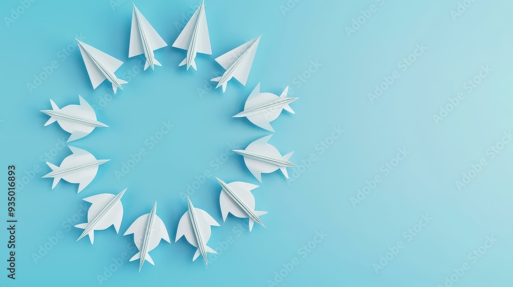 Vibrant paper planes soar against a blue background, symbolizing leadership and success in a dynamic visual display. Vibrant paper planes soar against a blue background, symbolizing leadership and success in a dynamic visual display.