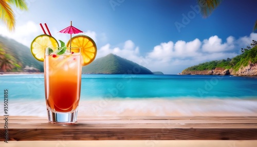 A romantic vacation on an exotic beach with cocktails