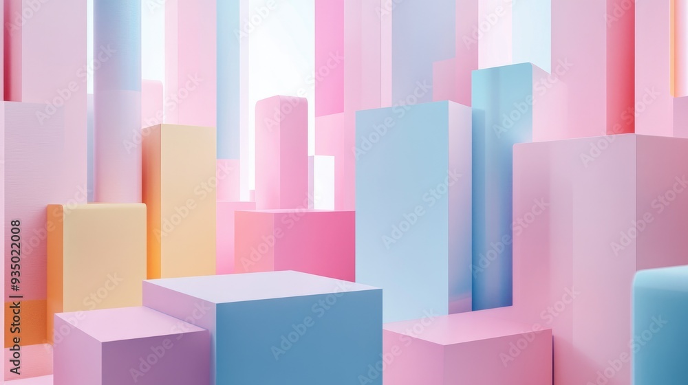 3D visualization of pastel color geometric shape structure background 3D visualization of pastel color geometric shape structure background