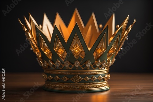 low key image of beautiful golden queen, king crown. ai generative