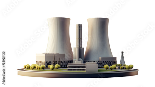 3D nuclear power plant isolated on a transparent background