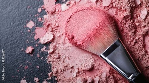 Close-Up of a Pink Blusher and Makeup Brush photo