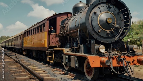 old steam locomotive running on its track