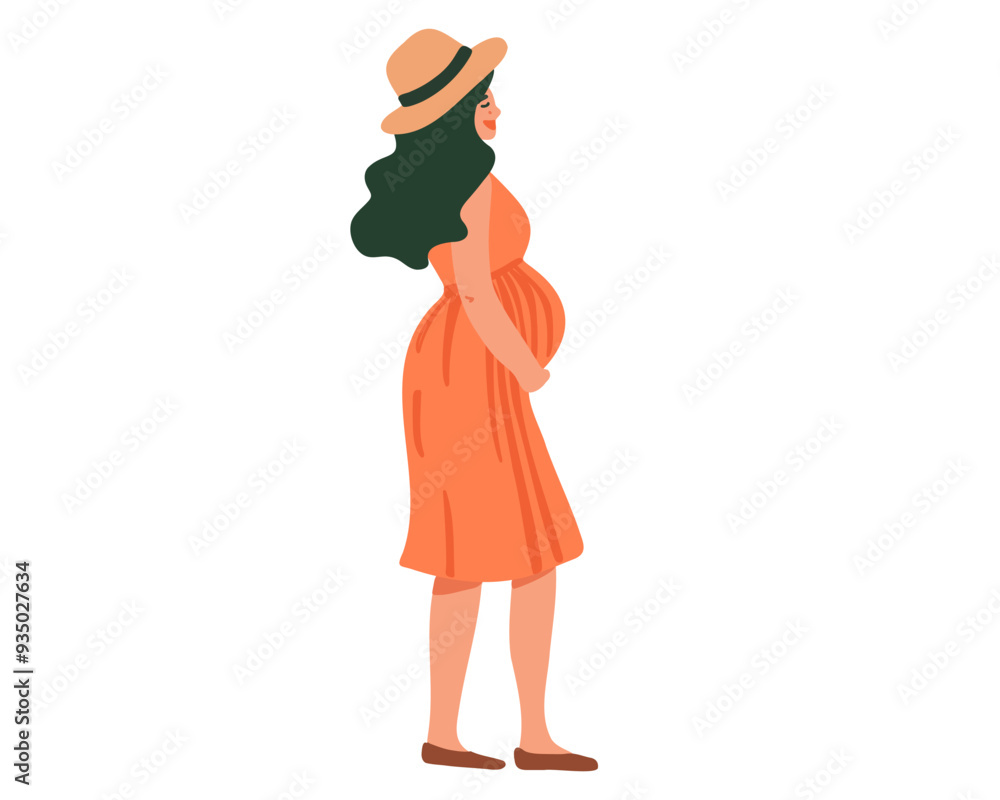 The pregnant woman on white background, side view The pregnant woman on white background, side view