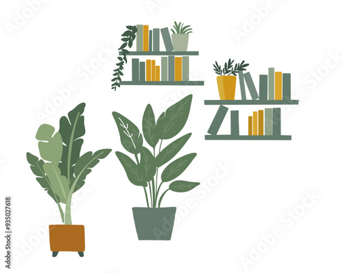 Interior decor: homeplants and book shelves