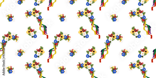 Seamless pattern of ukrainian traditional headdress flowers wreath