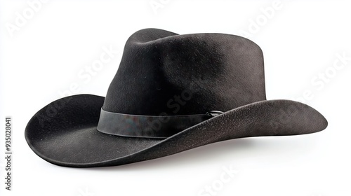 Black stylish cowboy hat on white background