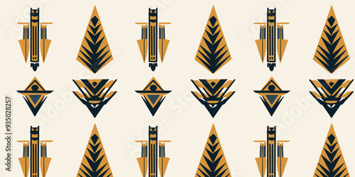 The seamless pattern of yellow - green ethnic geometric texture