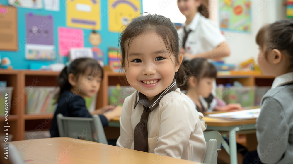 Asian kids students in a lively classroom Asian kids students in a lively classroom
