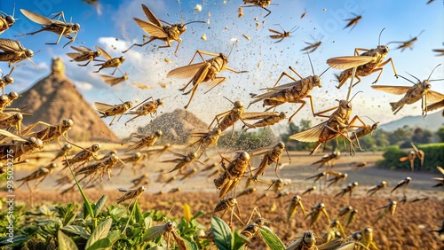 Plague of locusts descending on Egypt , biblical, Old Testament, disaster, insects, swarm, devastation