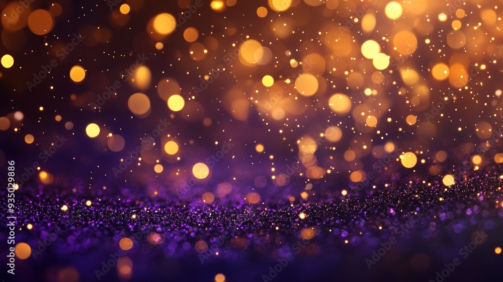 Abstract background with Dark purple and gold particle. Golden glitter on bokeh background. Festive abstract background with generative ai Abstract background with Dark purple and gold particle. Golden glitter on bokeh background. Festive abstract background with generative ai