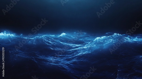 Midnight Ocean: A breathtaking, abstract view of a deep blue ocean. The waves are illuminated by the moon, creating a sense of mystery and tranquility. 