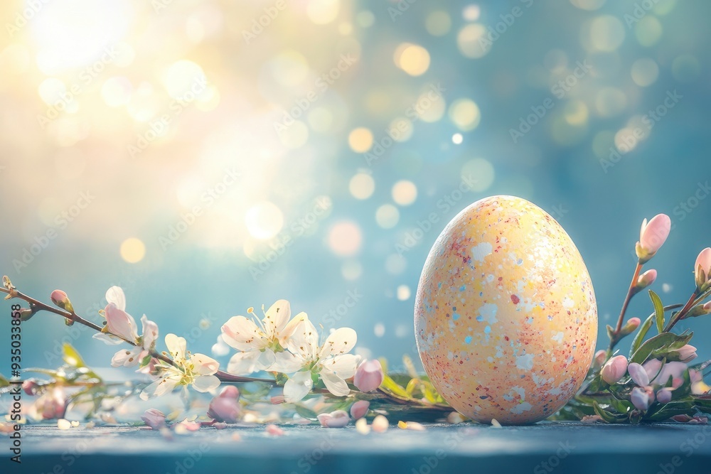 Abstract Fantasy Easter egg and spring flowers on bokeh background. Happy Easter with generative ai Abstract Fantasy Easter egg and spring flowers on bokeh background. Happy Easter with generative ai