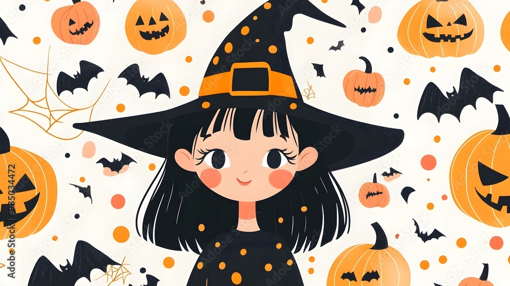 Enchanting Witch and Spooky Halloween Themed Cartoon with Bright Patterns Enchanting Witch and Spooky Halloween Themed Cartoon with Bright Patterns