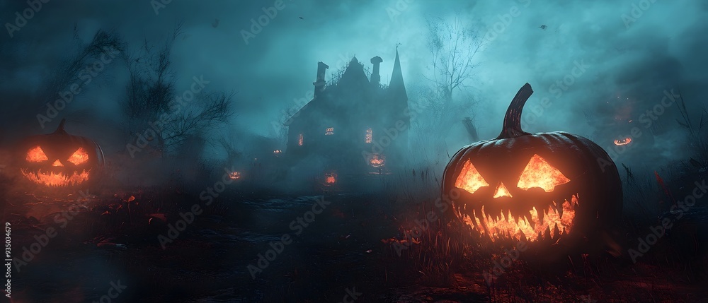 Fototapeta premium Spooky Halloween Video Game Quest with Haunted Rewards and Challenges in Creepy Atmospheric Setting Photography Concept with Copy Space for Text