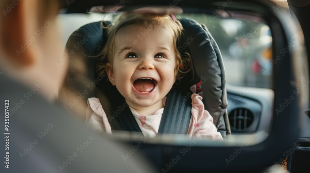 Smiling Baby in a Car Mirror Smiling Baby in a Car Mirror