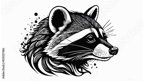 Racoon Head Sketch Style - Animal Face Portrait Mammal
