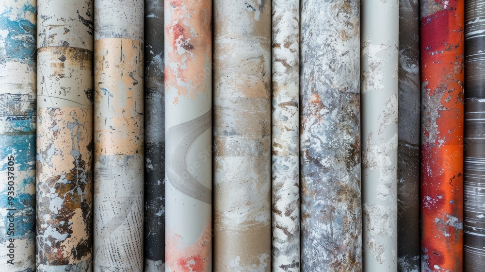 Various wallpaper rolls. Different textures and colors, ai Various wallpaper rolls. Different textures and colors, ai