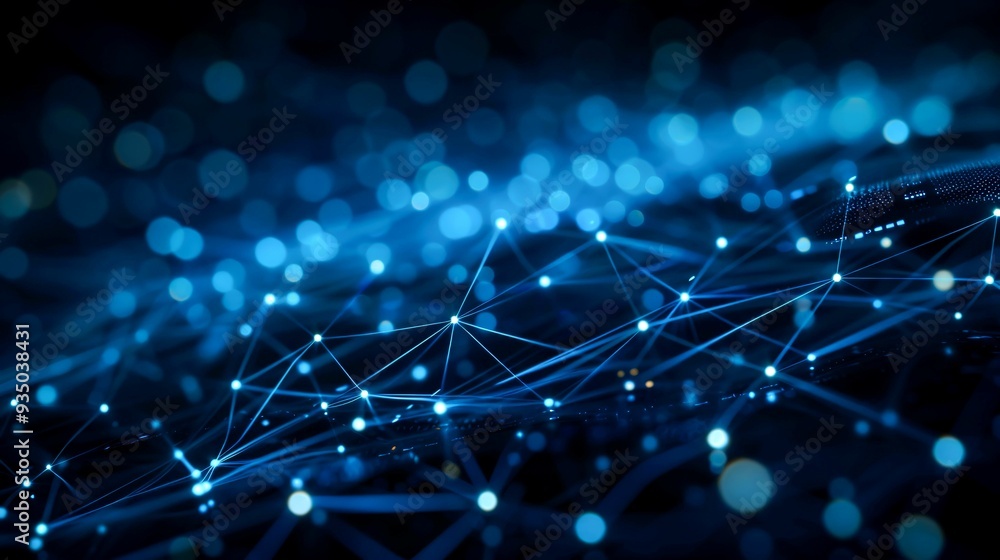Abstract Blue Network with Connected Nodes and Bokeh Lights Abstract Blue Network with Connected Nodes and Bokeh Lights