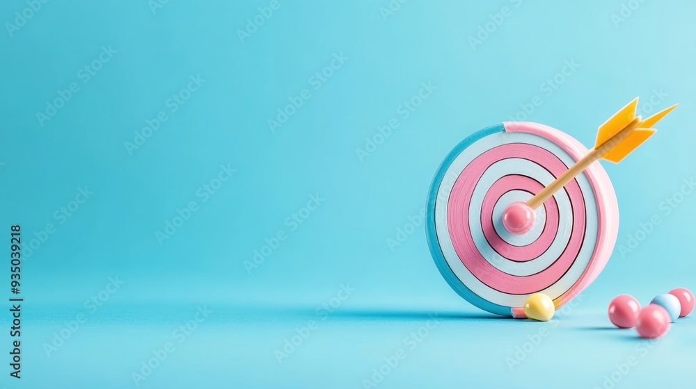 Achieving Financial Goals: Target with Dollar Signs and Arrows in Pastel Colors Achieving Financial Goals: Target with Dollar Signs and Arrows in Pastel Colors