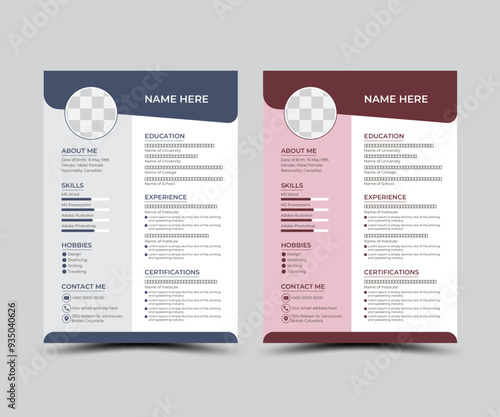 Minimal resume design template made with abstract shapes and solid color