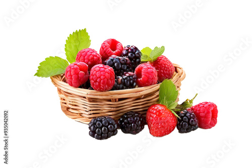 Fresh berries in basket isolated on white background