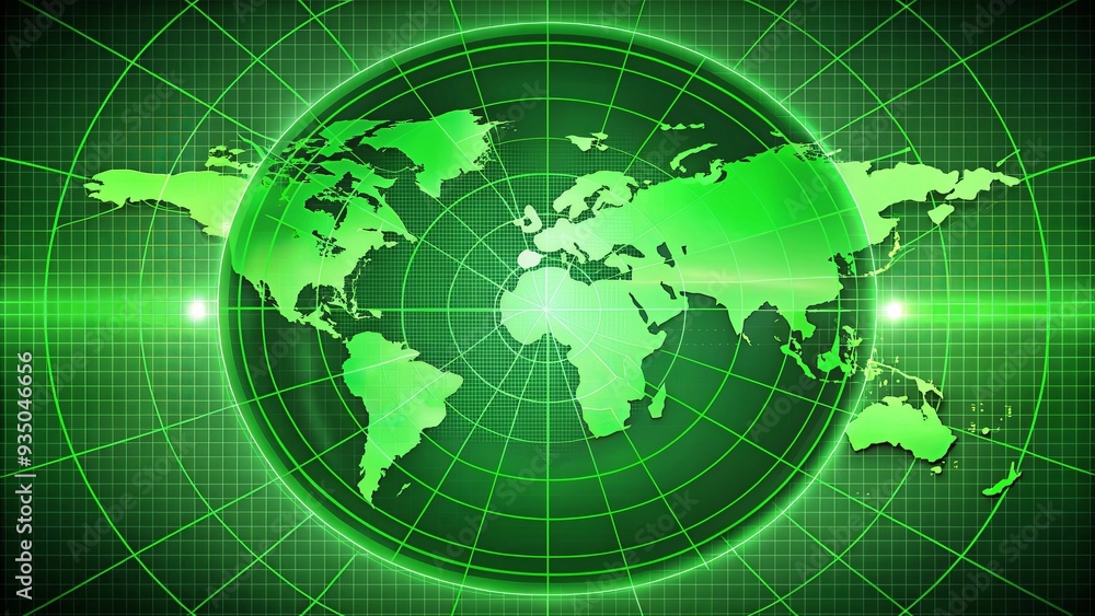 Green radar displaying a world map , technology, green, radar, world map, global, navigation, surveillance Green radar displaying a world map , technology, green, radar, world map, global, navigation, surveillance